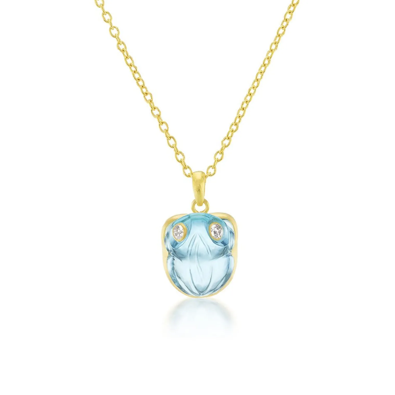 Aquamarine and Diamond Frog Necklace in Yellow Gold