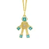 Aquamarine and Diamond Mini Robot Pendant in Yellow Gold