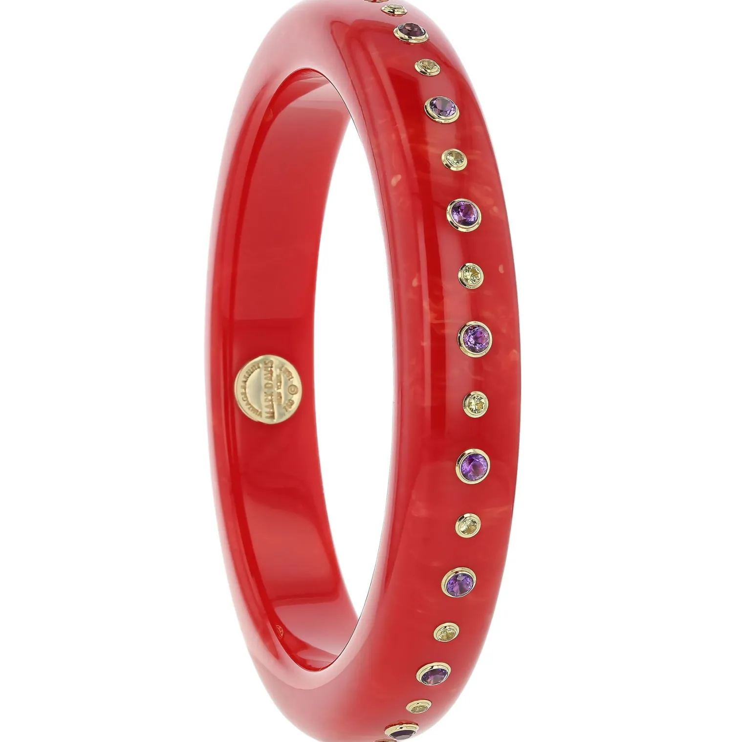 Bakelite Bangle with Amethyst and Yellow Sapphire