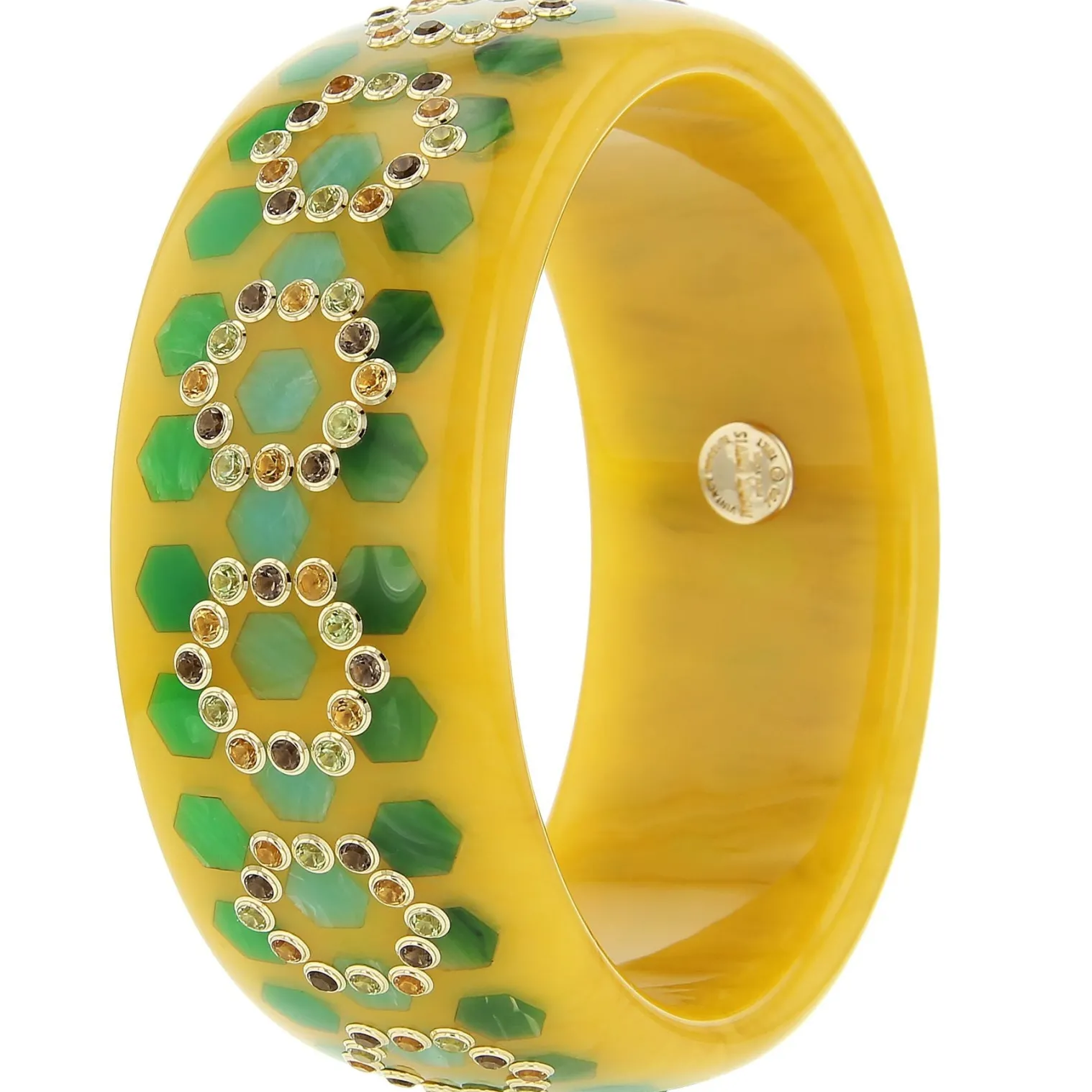 Bakelite Bangle with Citrine, Peridot and Smoky Quartz