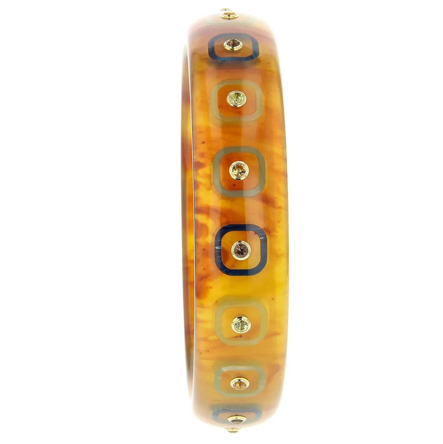 Bakelite Bangle with Citrine, Peridot and Smoky Quartz