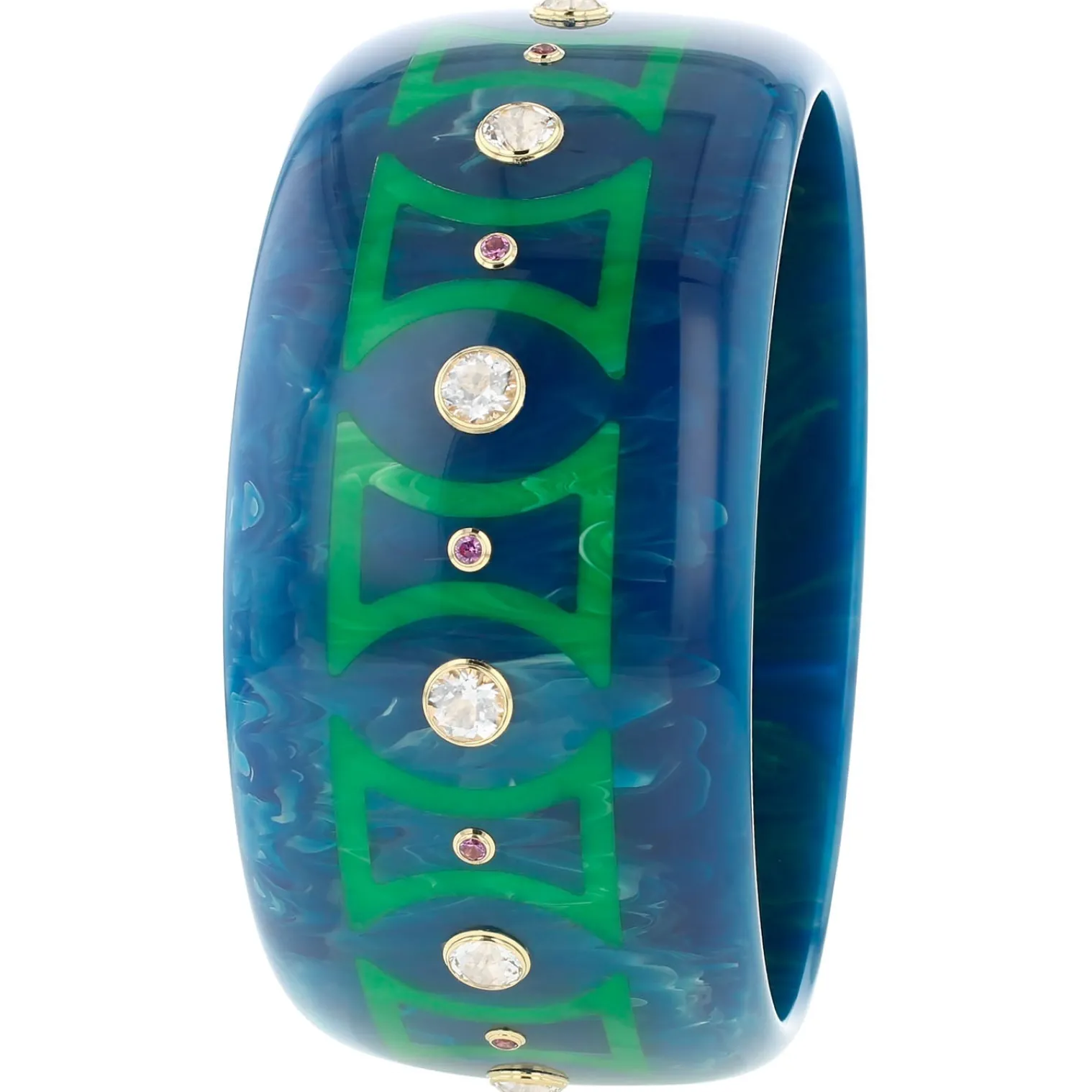 Bakelite Bangle with Rhodolite Garnet and White Topaz