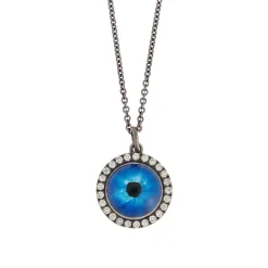 Champagne Diamond Deep Blue Eye Necklace in Blackened White Gold