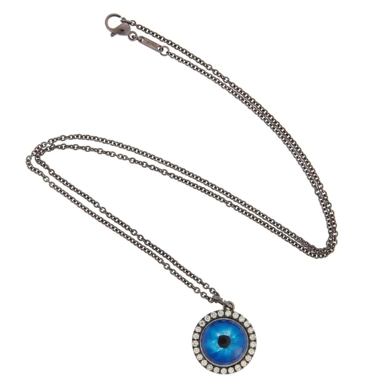 Champagne Diamond Deep Blue Eye Necklace in Blackened White Gold