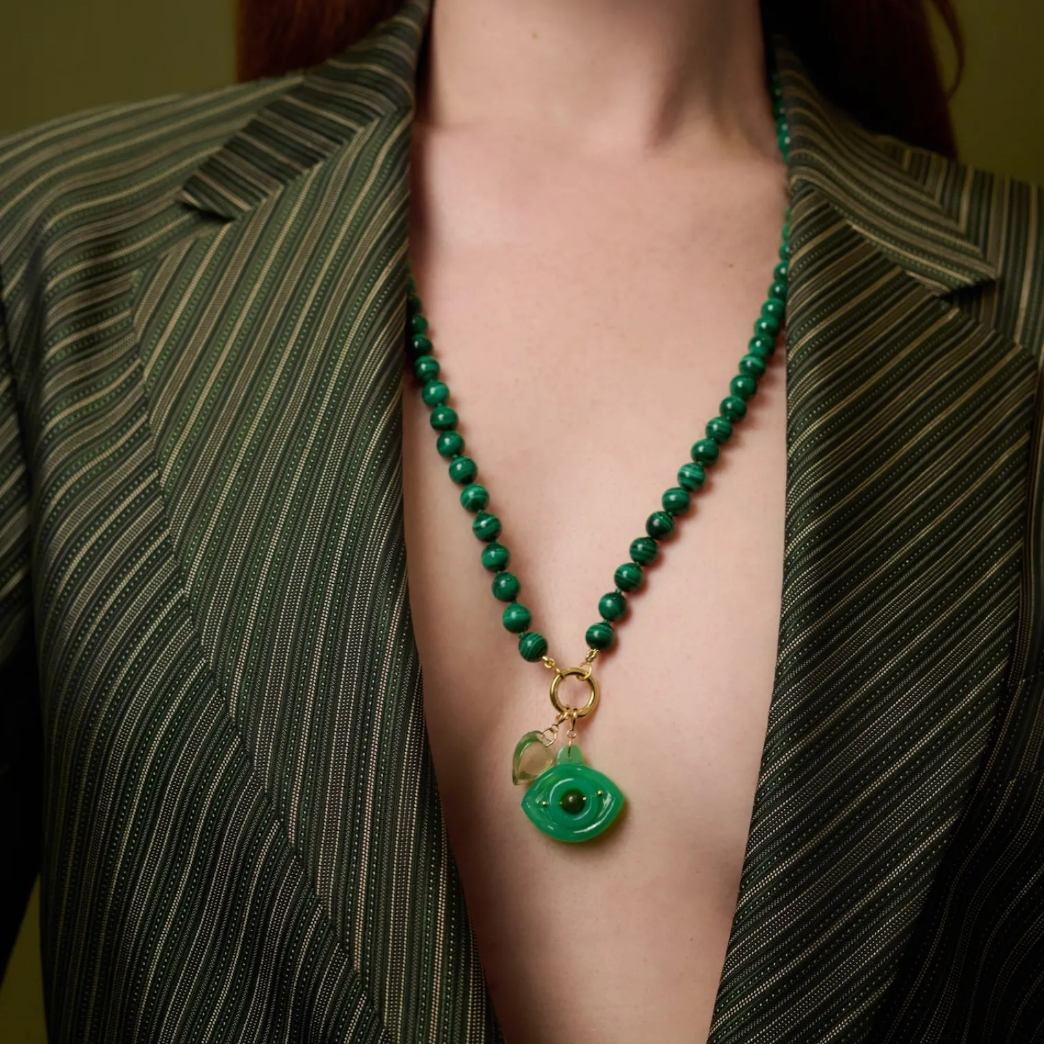 Chrysoprase and Jade Eye Charm