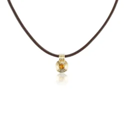 Citrine Ripple Choker in Brown Leather and Yellow Gold