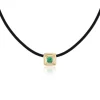 Cushion Cut Emerald Ripple Choker in Black Leather and Yellow Gold