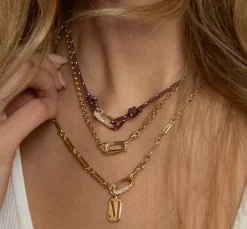 Diamond and Yellow Gold Lock It on Cord Necklace