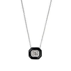 Emerald and White Diamond Oui Necklace in White Gold