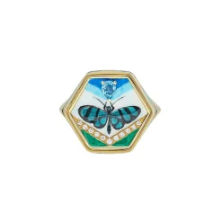 Enamel Change Your Stripes Butterflies Ring with Reversible Cameo in Yellow Gold