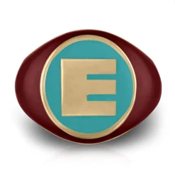 Enamel Square Letter Signet Ring in Yellow Gold