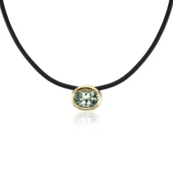 Green Amethyst Scuba Choker in Black Leather and Yellow Gold