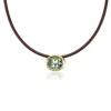 Green Amethyst Scuba Necklace in Brown Leather and Yellow Gold