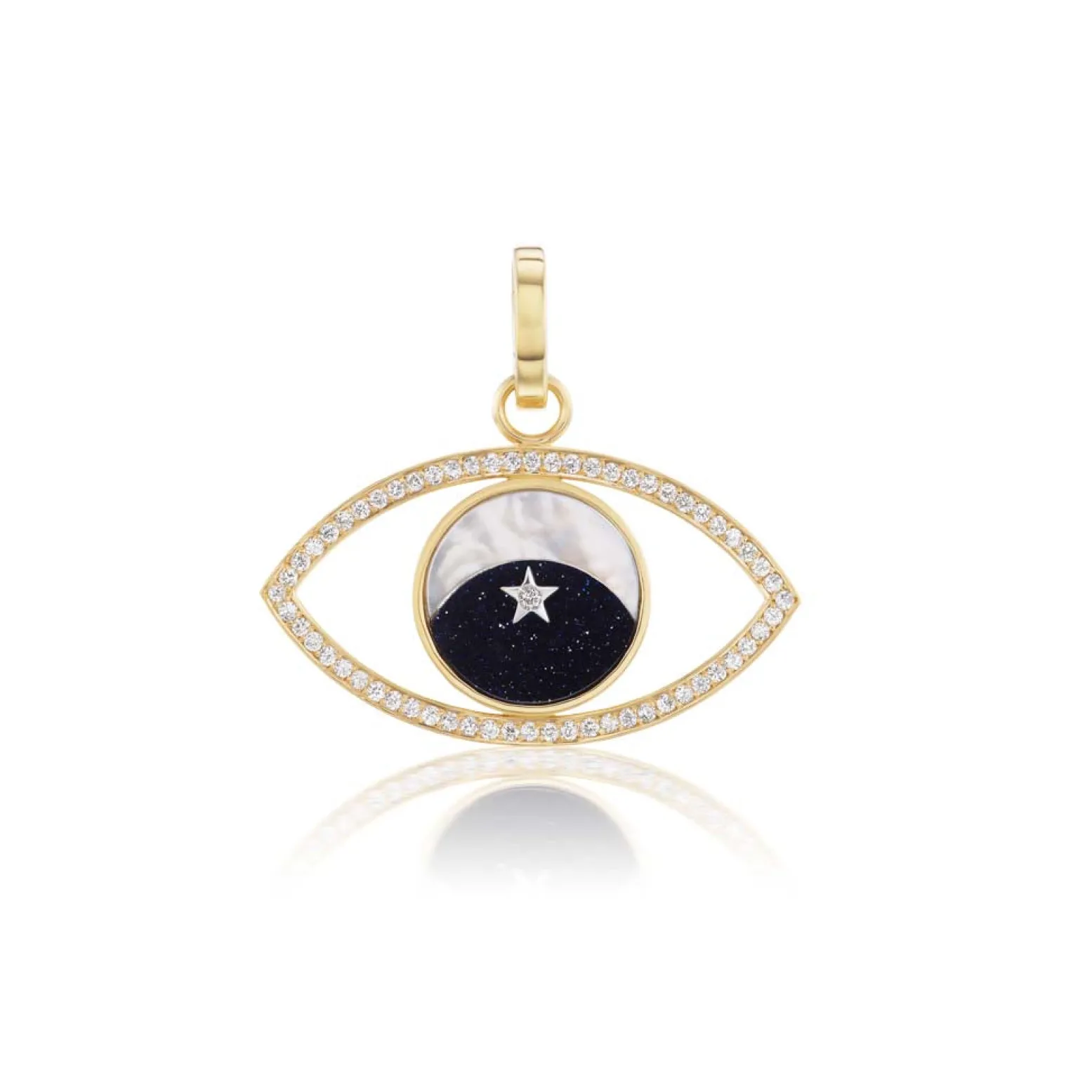 Ora Midnight Eye Charm in Aventurine and Mother of Pearl in Yellow Gold