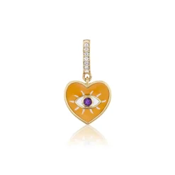 Orange Diamond Evil Eye Heart Charm