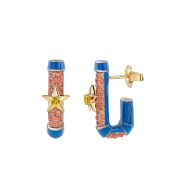 Orange Sapphire Fantasia Hoop Earrings in Yellow Gold