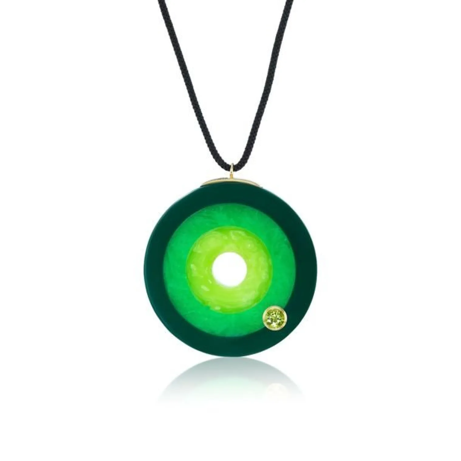 Peridot Bakelite Bullseye Necklace