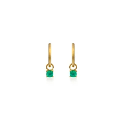 Petite Emerald Cushion Cut Diamond Huggies Earrings