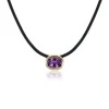 Purple Amethyst Scuba Choker in Black Leather and Yellow Gold