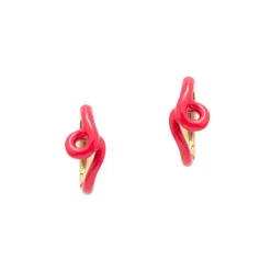 Red Enamel Mini Loop Huggies