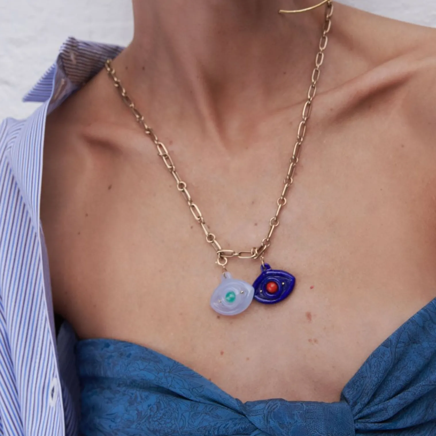 Rock Crystal and Coral Eye Charm