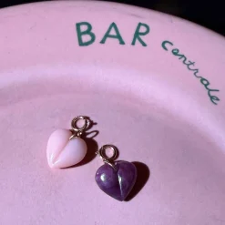 Ruby & Pink Opal Mini Split Heart Charm Pair