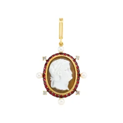 Ruby and Pearl Precious Cameo Charm in Yellow Gold
