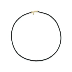 Scúba Cord Necklace in Black Leather and Yellow Gold
