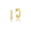 Small Open Grotto Hoops with White Pearls in Yellow Gold