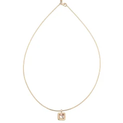Square Cut Rock Crystal Pendant Necklace in Yellow Gold