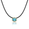 Swiss Blue Topaz Scuba Choker in Black Leather and Yellow Gold