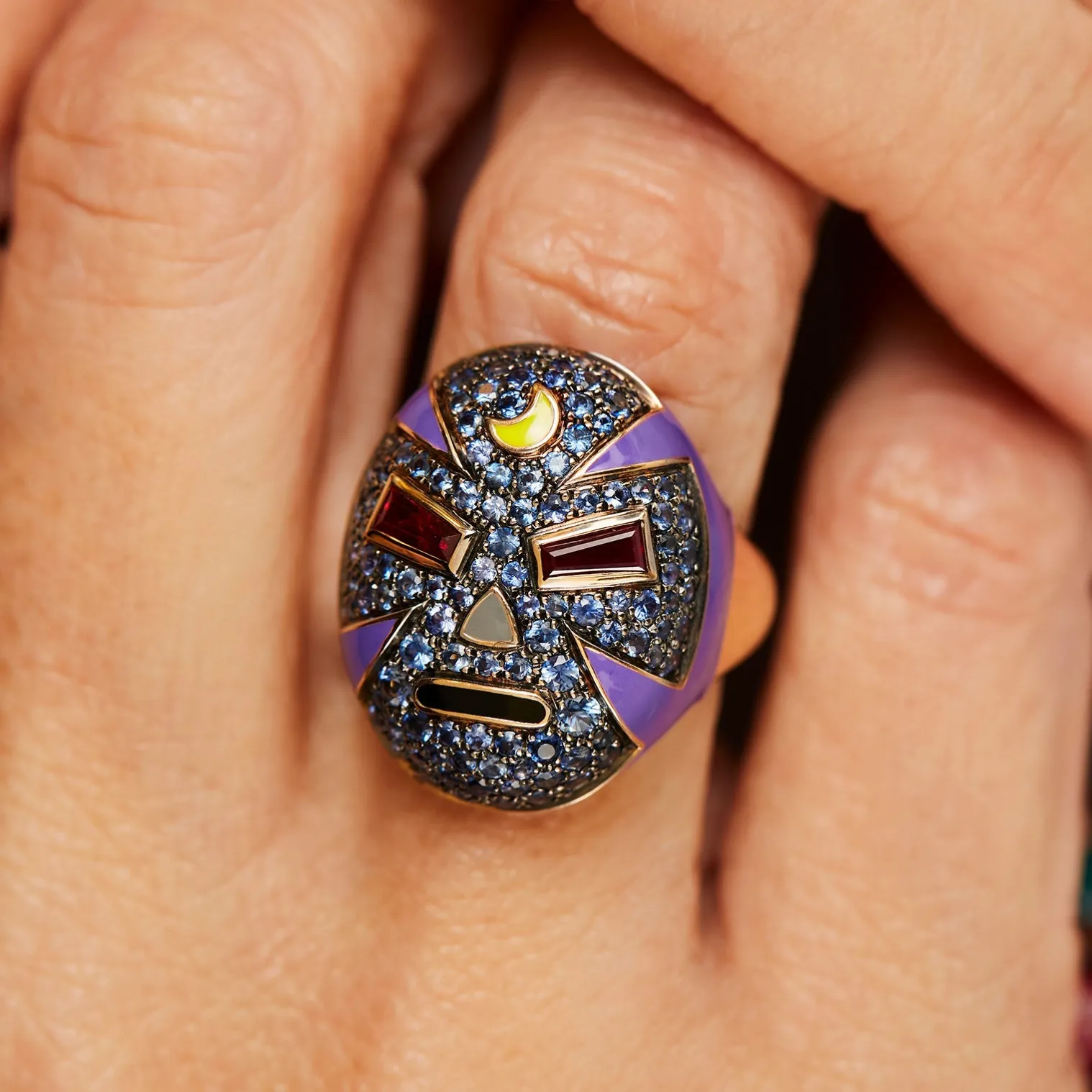 The Mankind Wrestler Ring in Blue Sapphire and Rose Gold