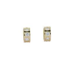 White Diamond Circular Stud Earrings in Yellow Gold