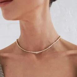 White Diamond Rainsun Heart Necklace in Yellow Gold