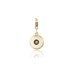 White Diamond Scalloped Circle Charm in Yellow Gold