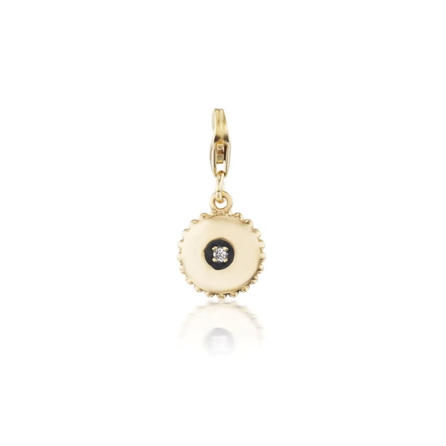 White Diamond Scalloped Circle Charm in Yellow Gold
