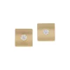 White Diamond Square Stud Earrings in Matte Yellow Gold